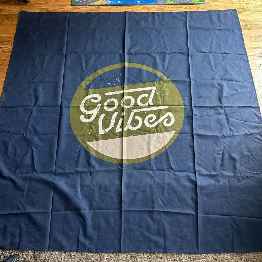 Blue Tapestry with 'Good Vibes' Design